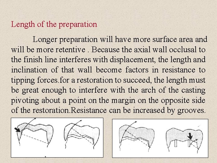Length of the preparation Longer preparation will have more surface area and will be