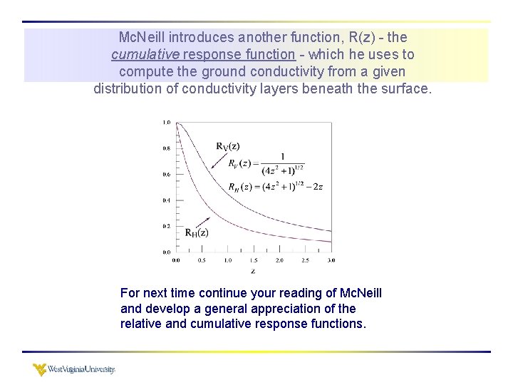 Mc. Neill introduces another function, R(z) - the cumulative response function - which he