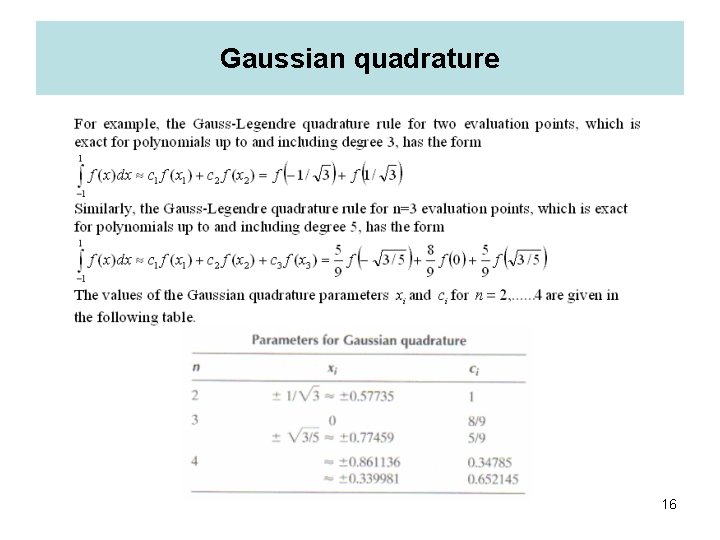 Gaussian quadrature 16 