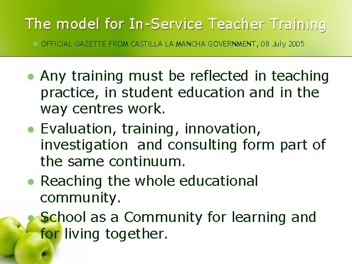 The model for In-Service Teacher Training l OFFICIAL GAZETTE FROM CASTILLA LA MANCHA GOVERNMENT,