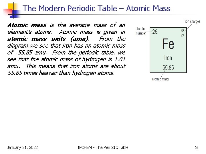 The Modern Periodic Table – Atomic Mass Atomic mass is the average mass of The Modern Periodic Table – Atomic Mass Atomic mass is the average mass of
