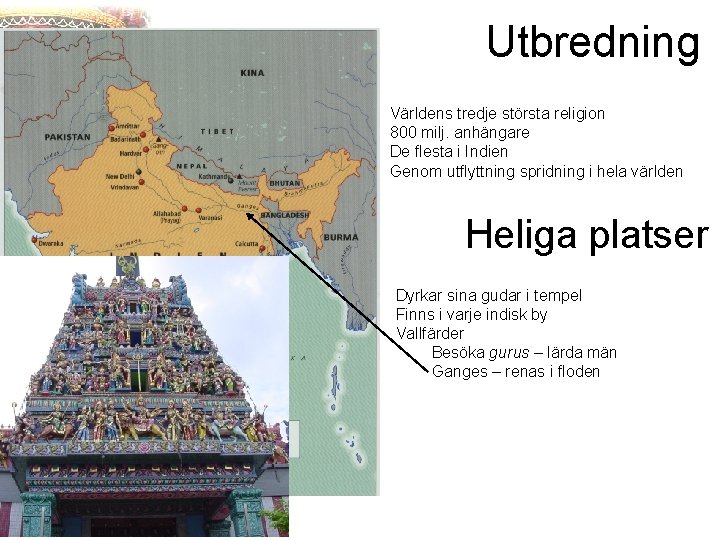 Utbredning Världens tredje största religion 800 milj. anhängare De flesta i Indien Genom utflyttning