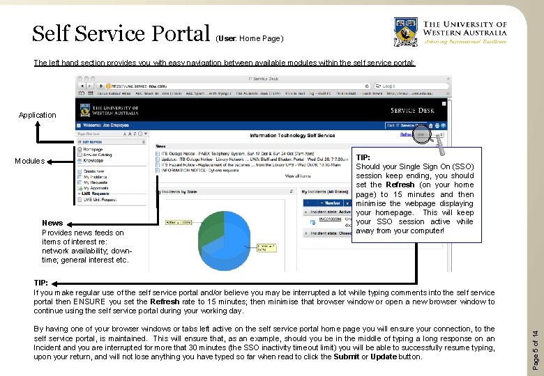 Self Service Portal (User: Home Page) The left hand section provides you with easy