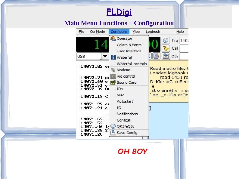 FLDigi Main Menu Functions – Configuration OH BOY 