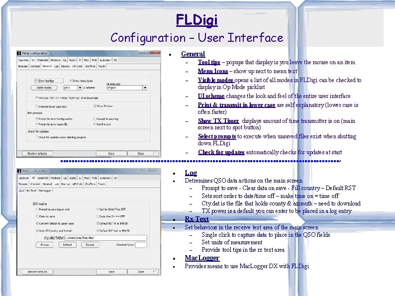 FLDigi Configuration – User Interface General Tool tips – popups that display is you