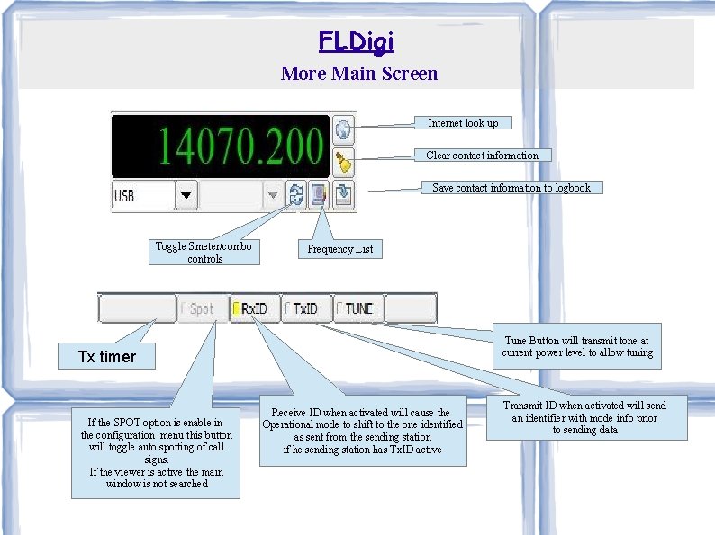 FLDigi More Main Screen Internet look up Clear contact information Save contact information to