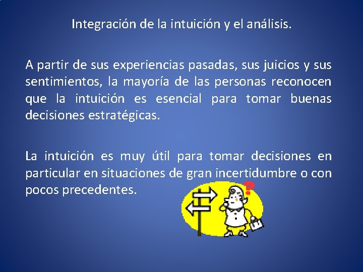 Integración de la intuición y el análisis. A partir de sus experiencias pasadas, sus