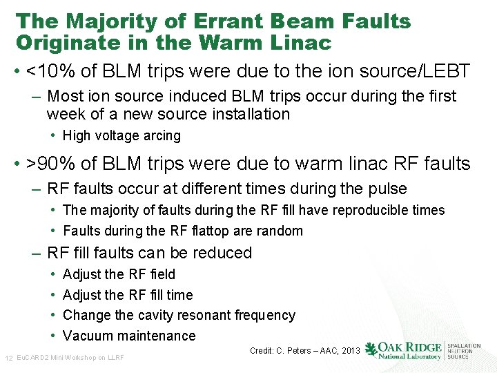 The Majority of Errant Beam Faults Originate in the Warm Linac • <10% of