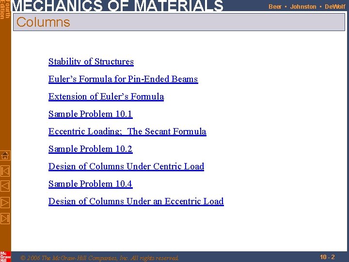 Fourth Edition MECHANICS OF MATERIALS Beer • Johnston • De. Wolf Columns Stability of