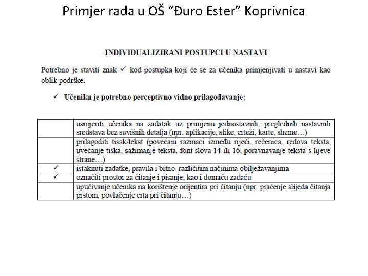 Primjer rada u OŠ “Đuro Ester” Koprivnica 