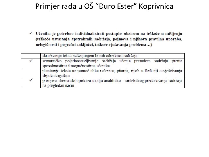 Primjer rada u OŠ “Đuro Ester” Koprivnica 