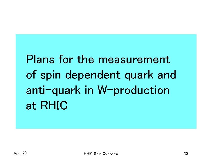 Plans for the measurement of spin dependent quark and anti-quark in W-production at RHIC