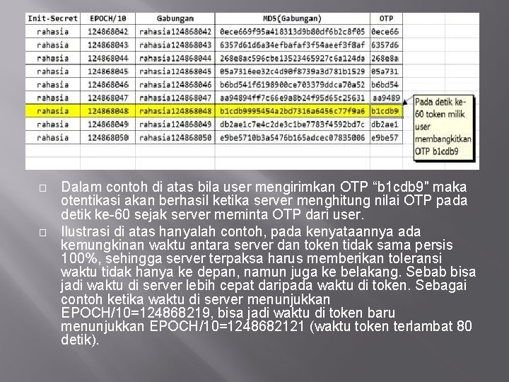 � � Dalam contoh di atas bila user mengirimkan OTP “b 1 cdb 9″