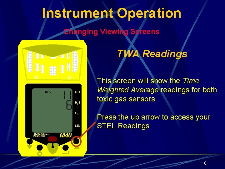 Instrument Operation Changing Viewing Screens TWA Readings CO TWA H 2 S O 2