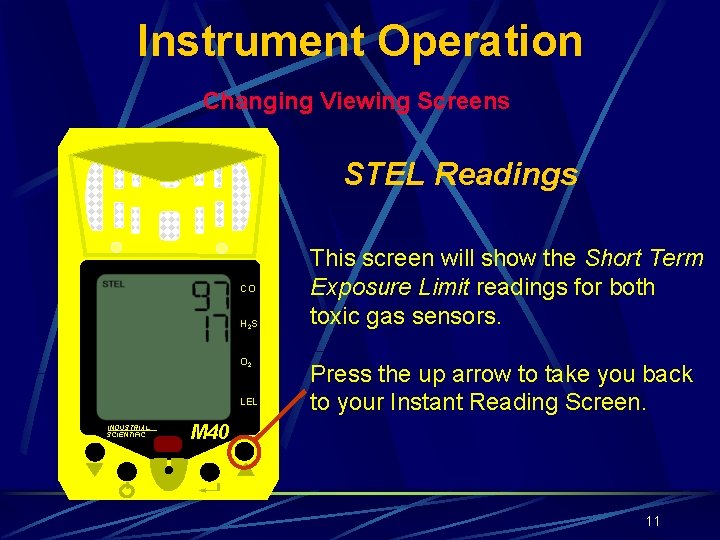 Instrument Operation Changing Viewing Screens STEL Readings CO H 2 S O 2 LEL