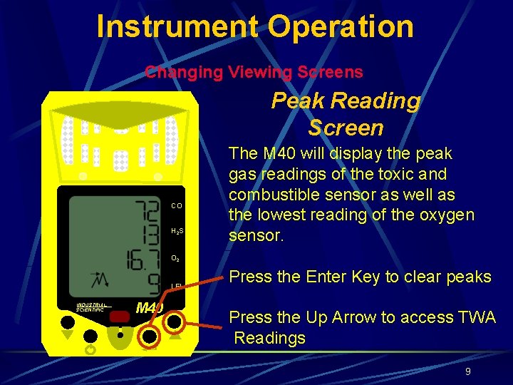 Instrument Operation Changing Viewing Screens Peak Reading Screen CO H 2 S The M