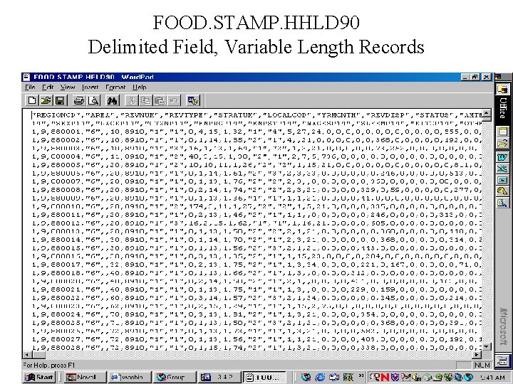 FOOD. STAMP. HHLD 90 Delimited Field, Variable Length Records 