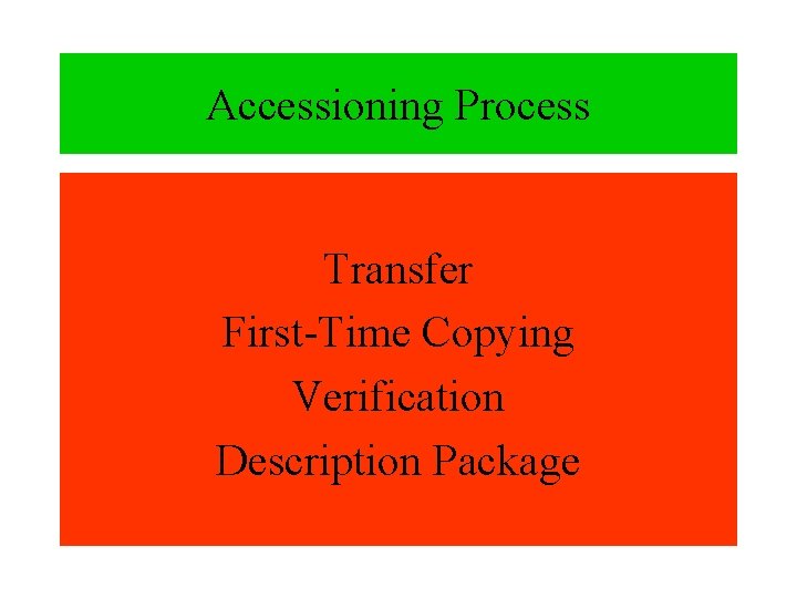 Accessioning Process Transfer First-Time Copying Verification Description Package 