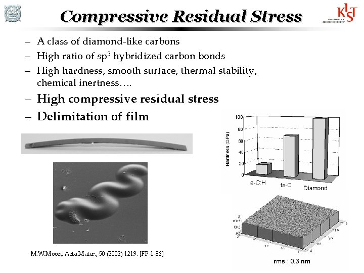 Compressive Residual Stress – A class of diamond-like carbons – High ratio of sp