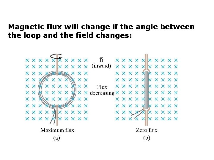 Magnetic flux will change if the angle between the loop and the field changes: