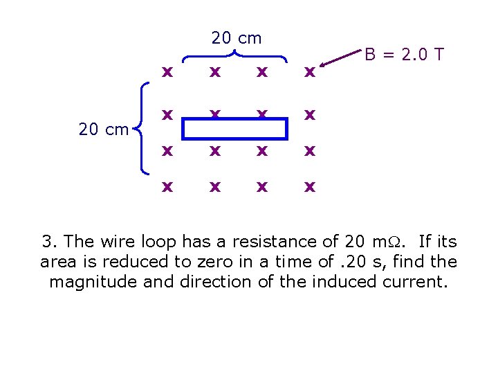 20 cm x x x x B = 2. 0 T 3. The wire