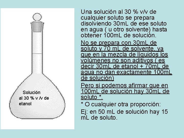 Solución al 30 % v /v de etanol Una solución al 30 % v/v