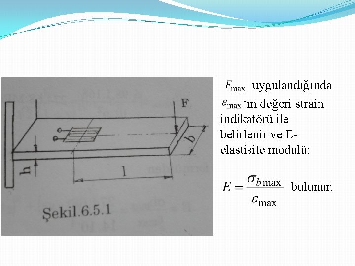 uygulandığında ‘ın değeri strain indikatörü ile belirlenir ve Eelastisite modulü: bulunur. 