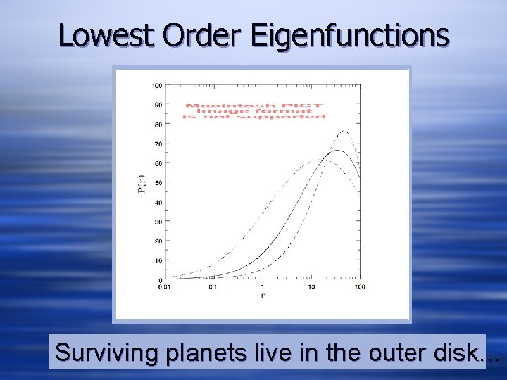 Lowest Order Eigenfunctions Surviving planets live in the outer disk… 