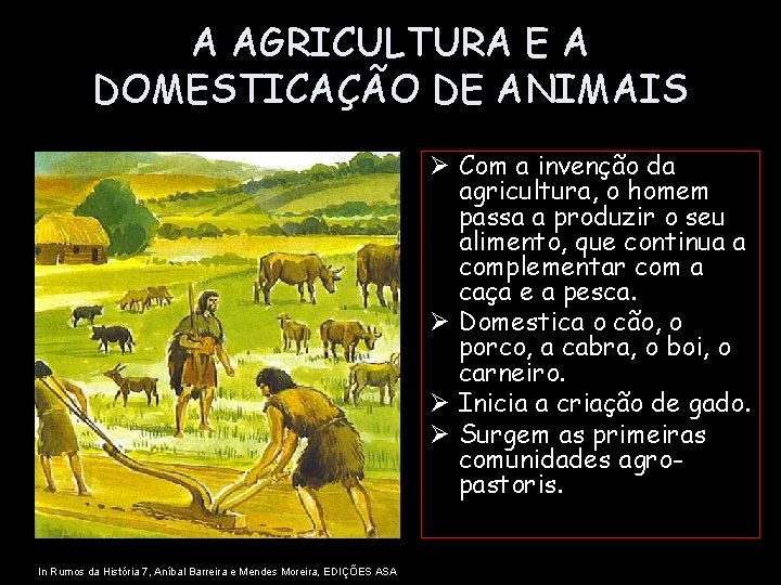 A AGRICULTURA E A DOMESTICAÇÃO DE ANIMAIS Ø Com a invenção da agricultura, o