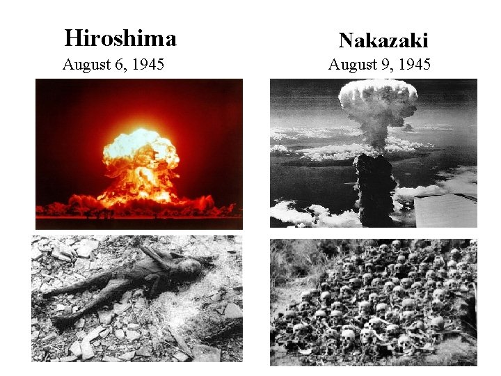 Hiroshima August 6, 1945 Nakazaki August 9, 1945 