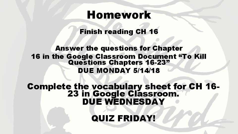 Homework Finish reading CH 16 Answer the questions for Chapter 16 in the Google
