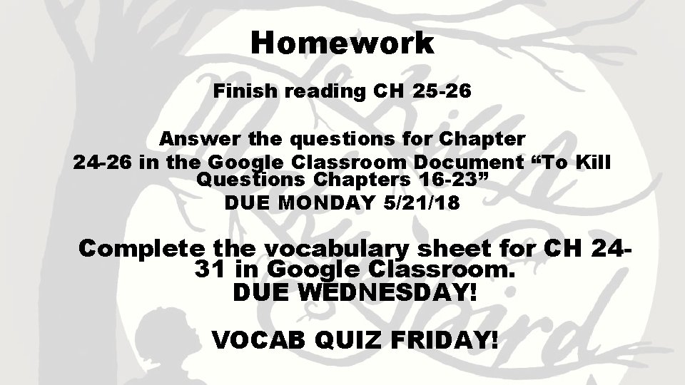 Homework Finish reading CH 25 -26 Answer the questions for Chapter 24 -26 in