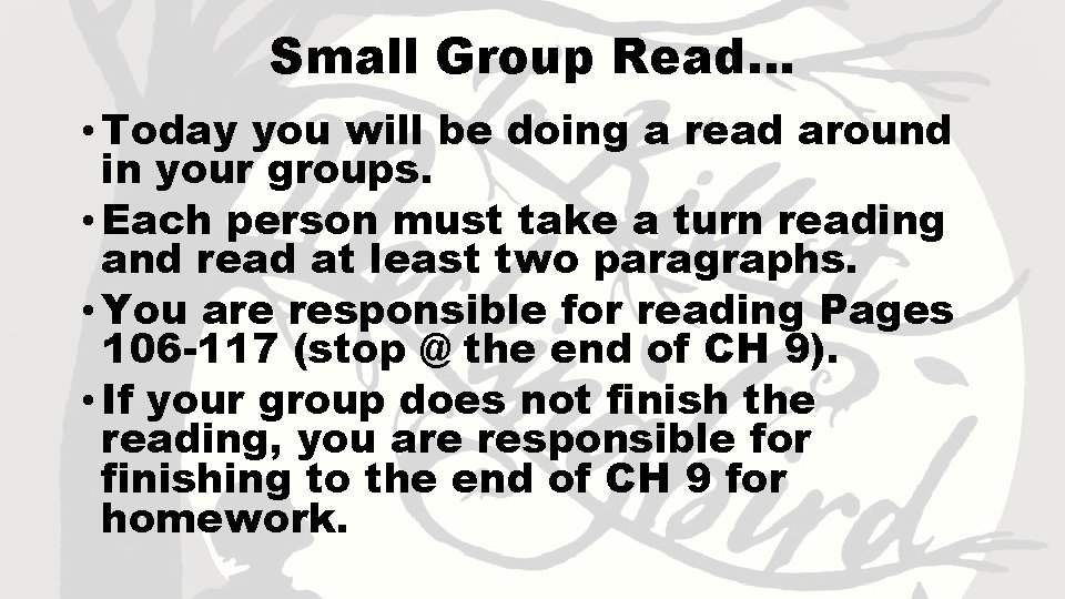 Small Group Read… • Today you will be doing a read around in your