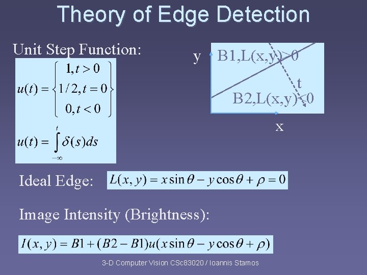Theory of Edge Detection Unit Step Function: y B 1, L(x, y)>0 t B Theory of Edge Detection Unit Step Function: y B 1, L(x, y)>0 t B