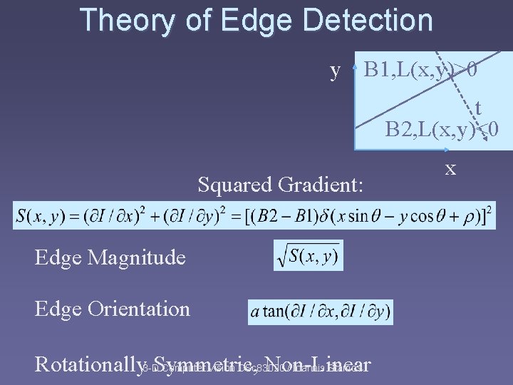 Theory of Edge Detection y B 1, L(x, y)>0 t B 2, L(x, y)<0 Theory of Edge Detection y B 1, L(x, y)>0 t B 2, L(x, y)<0
