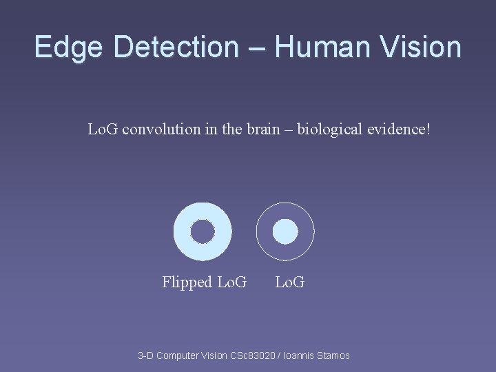 Edge Detection – Human Vision Lo. G convolution in the brain – biological evidence! Edge Detection – Human Vision Lo. G convolution in the brain – biological evidence!