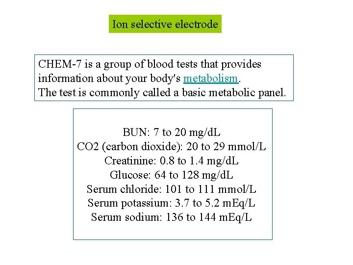 Ion selective electrode CHEM-7 is a group of blood tests that provides information about