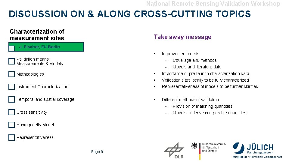 National Remote Sensing Validation Workshop DISCUSSION ON & ALONG CROSS-CUTTING TOPICS Characterization of measurement