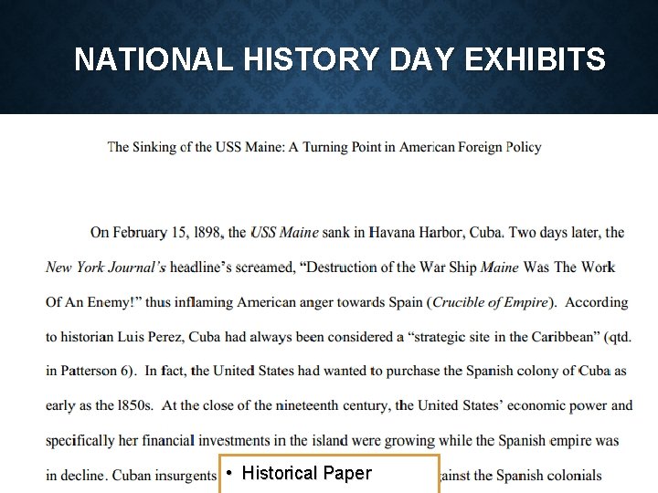 NATIONAL HISTORY DAY EXHIBITS • Historical Paper 