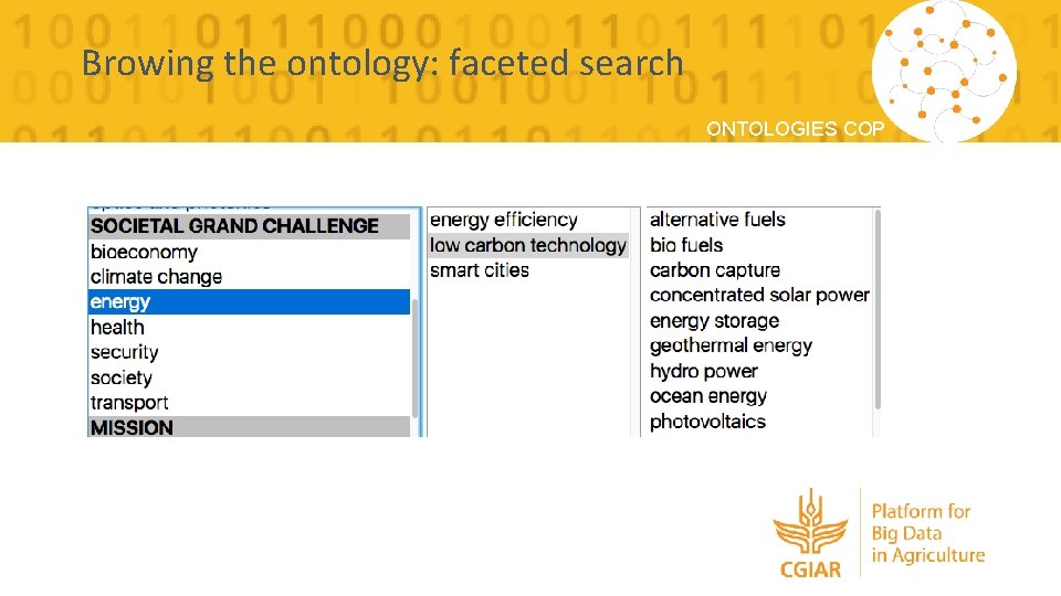 Browing the ontology: faceted search ONTOLOGIES COP 