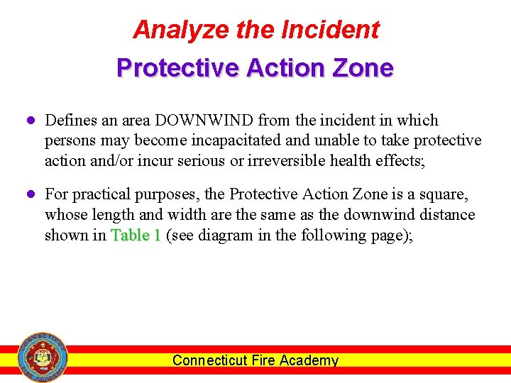 Analyze the Incident Protective Action Zone ● Defines an area DOWNWIND from the incident