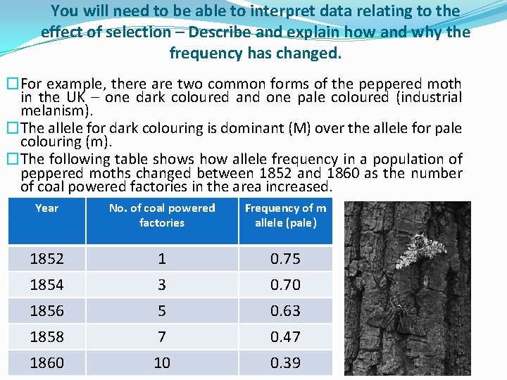 You will need to be able to interpret data relating to the effect of