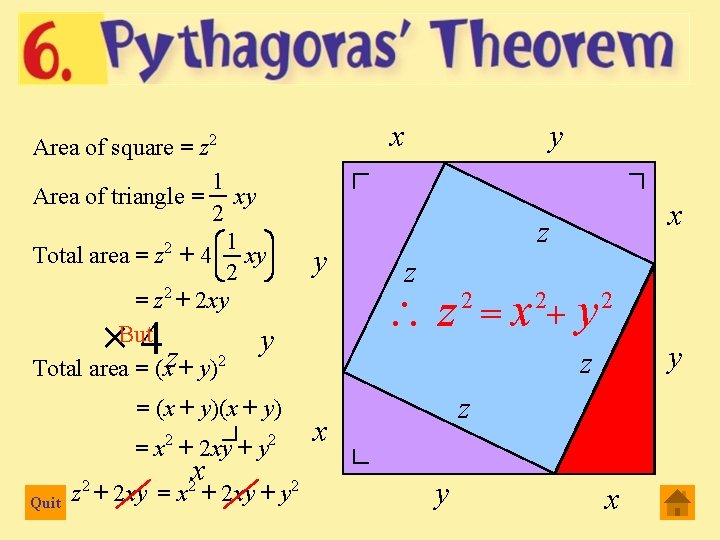 Area of square = z 2 1 Area of triangle = xy 2 1