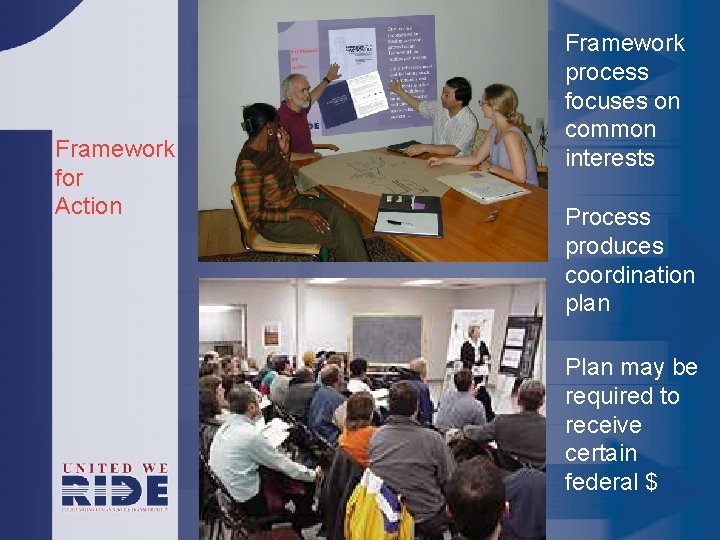 Framework for Action Framework process focuses on common interests Process produces coordination plan Plan