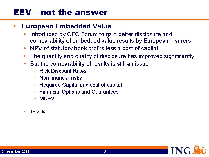 EEV – not the answer • European Embedded Value • Introduced by CFO Forum