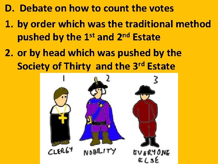 D. Debate on how to count the votes 1. by order which was the