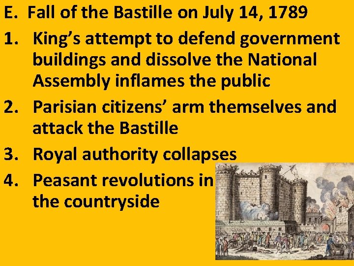 E. Fall of the Bastille on July 14, 1789 1. King’s attempt to defend