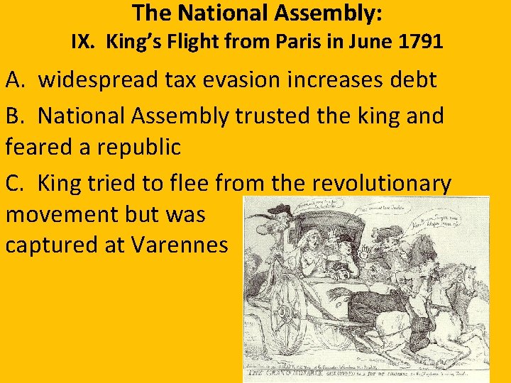 The National Assembly: IX. King’s Flight from Paris in June 1791 A. widespread tax