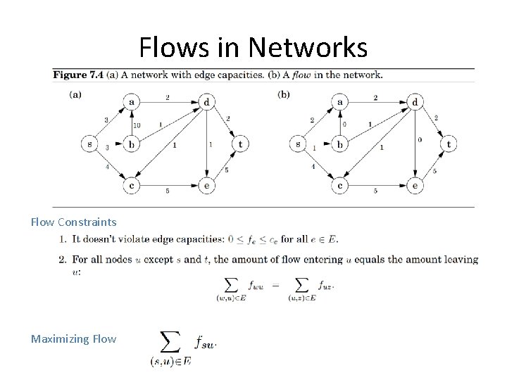 Flows in Networks Flow Constraints Maximizing Flow 