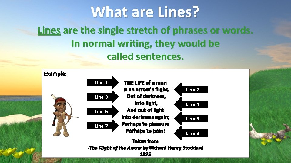 What are Lines? Lines are the single stretch of phrases or words. In normal